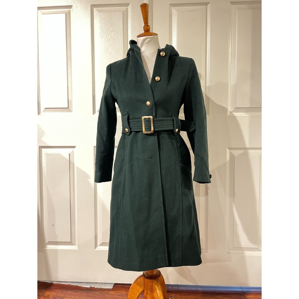 Rothschild Girls Green Longline Wool Blend Hooded Overcoat Sz 14 Timeless Winter
